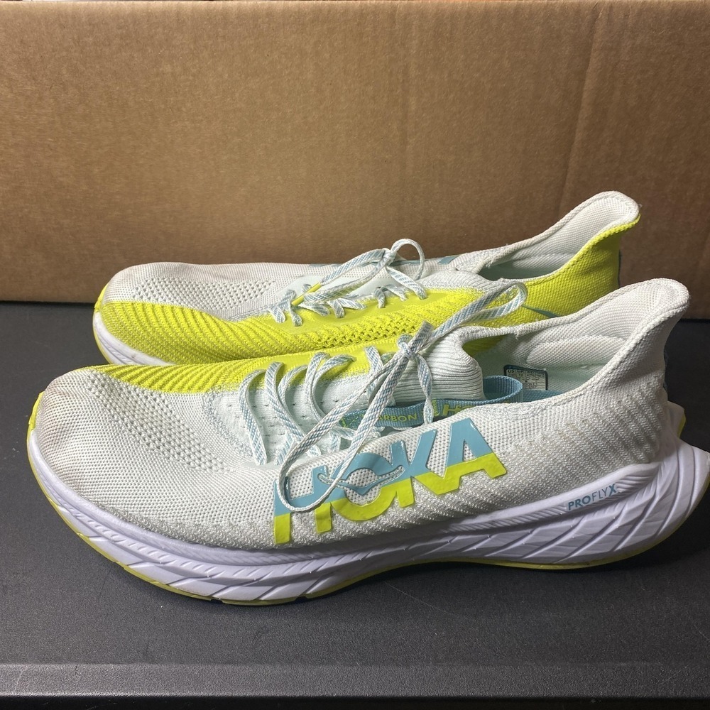 Hoka One One Carbon X 3 Shoes Mens Size 12.5D White Yellow Racing Running